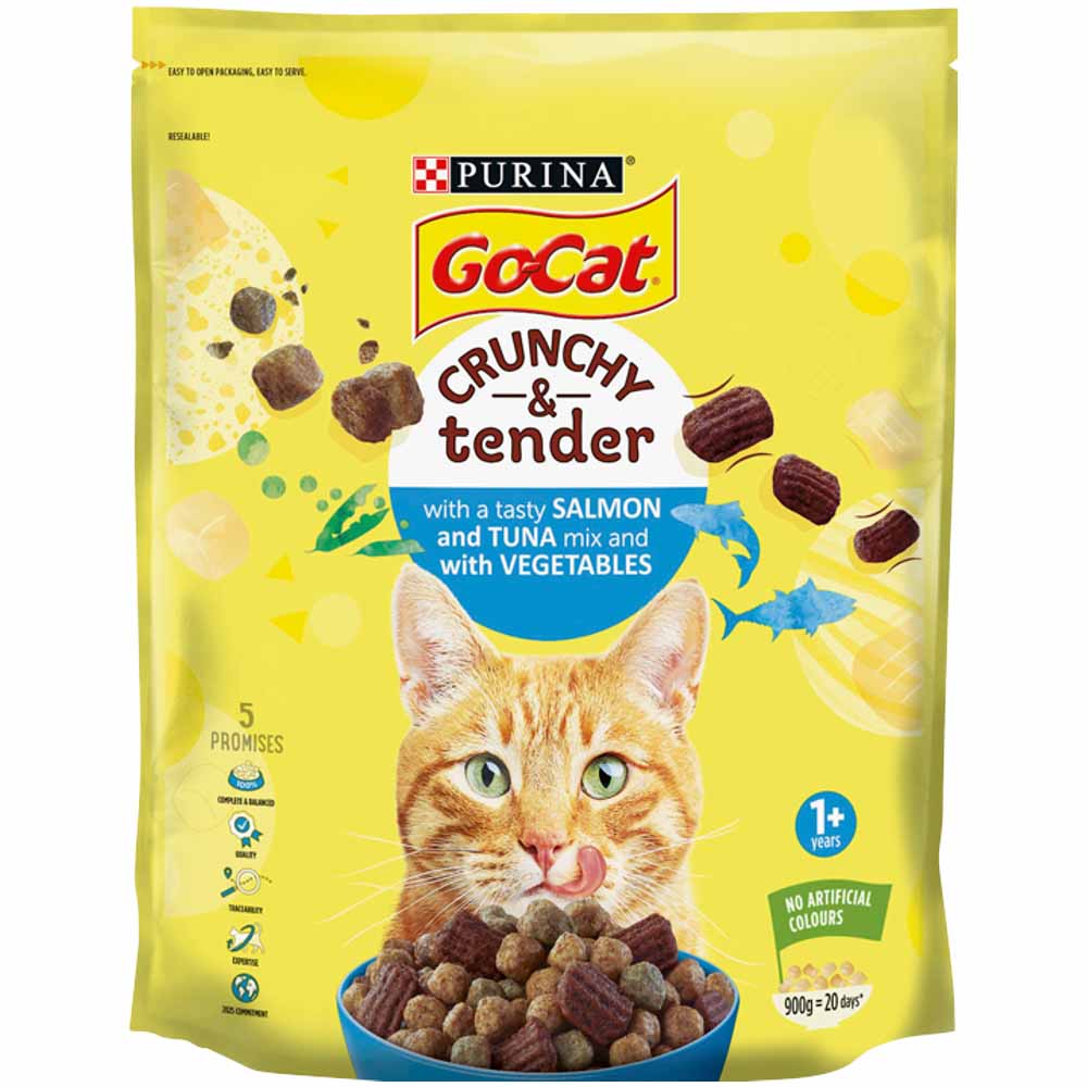 Go-Cat Crunchy and Tender Salmon Tuna and Veg Dry Cat Food 900g Image 2