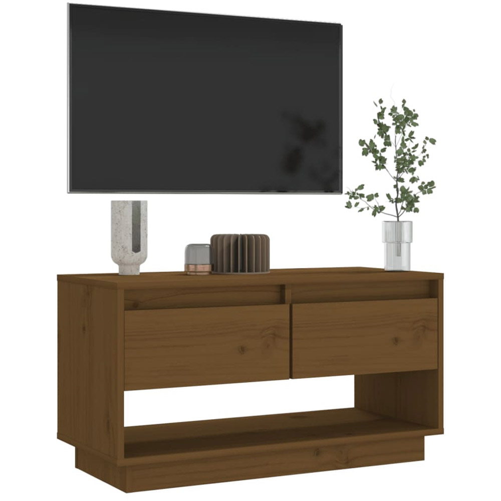 vidaXL 2 Drawer Single Shelf Honey Brown Solid Wood Pine TV Cabinet Image 7