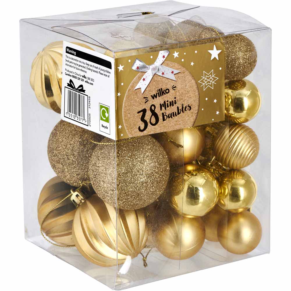 Wilko Luxe Mini Gold Baubles 38 Pack Image 3