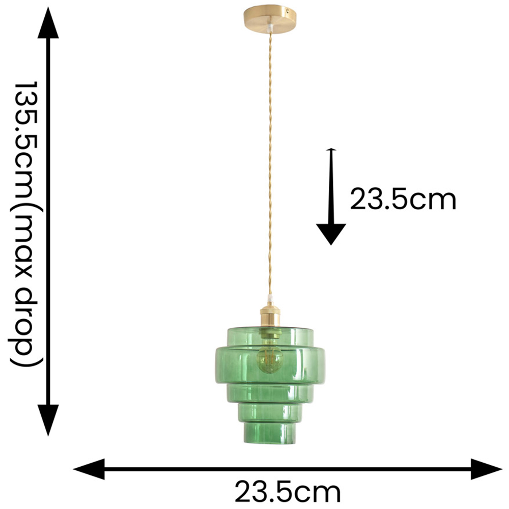 ValueLights Lane 5 Tier Green Glass Shade Brushed Gold Single LED Ceiling Pendant Light Image 6