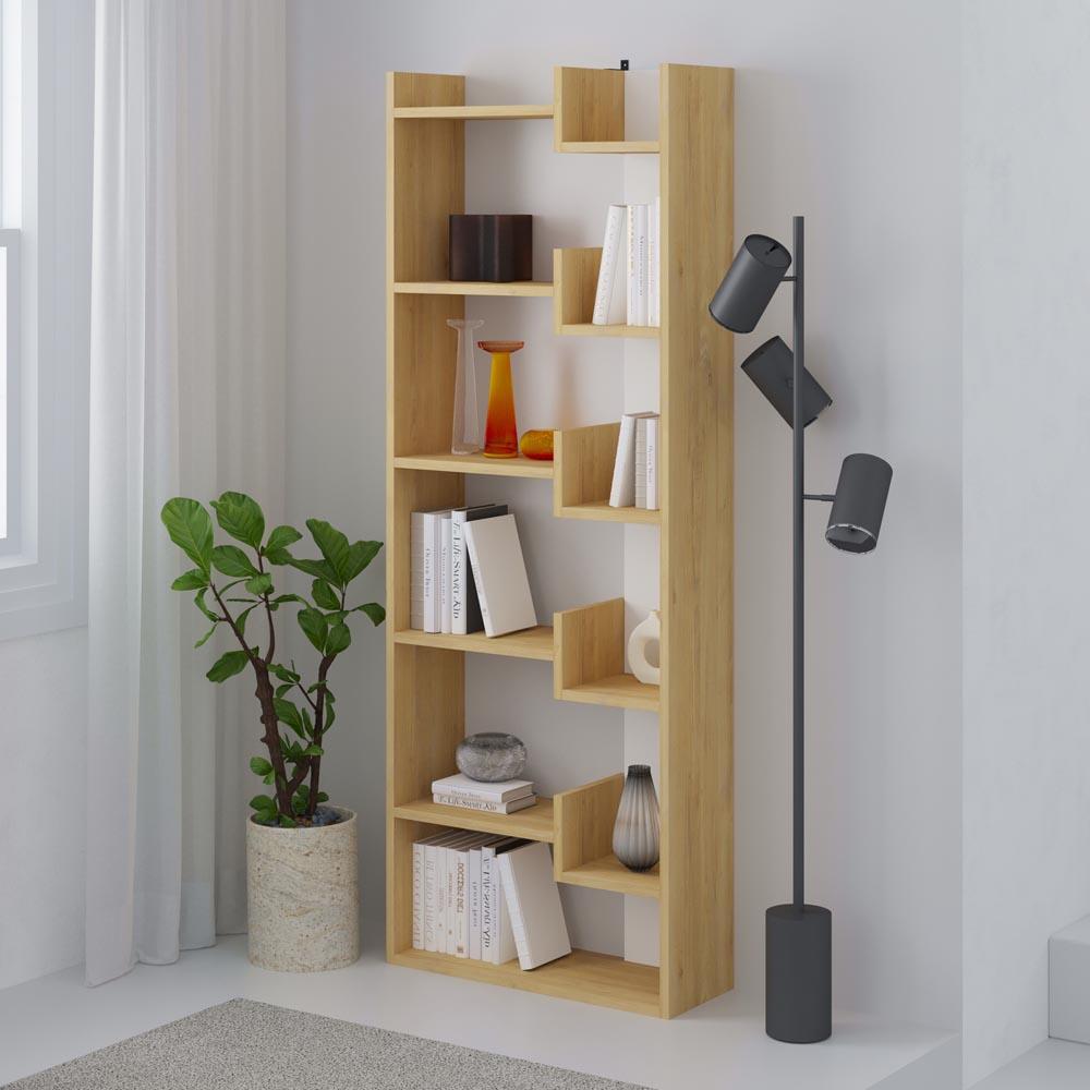 Decortie Oppa Oak and White 5 Zigzag Shelf Bookcase Image 5