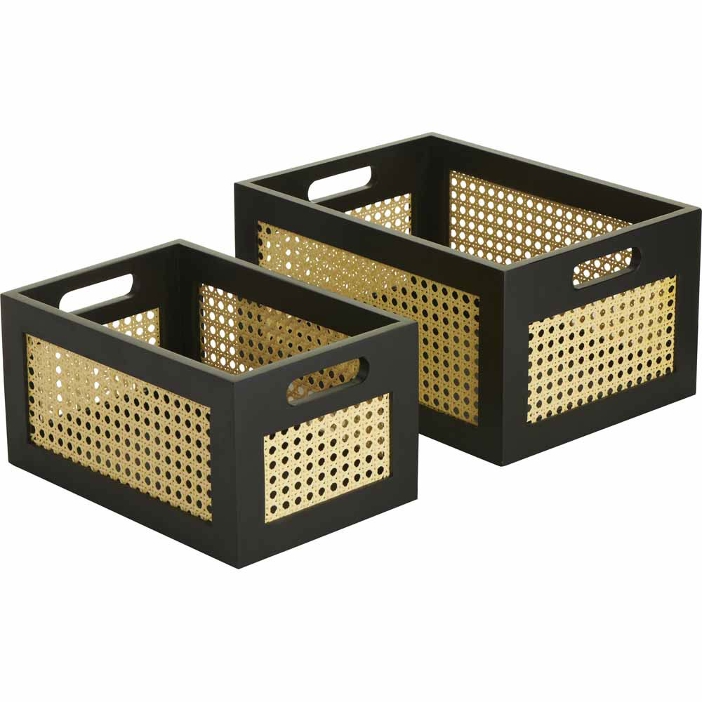 Wilko Wood and Rattan Wooden Crate 2 Pack Image 1