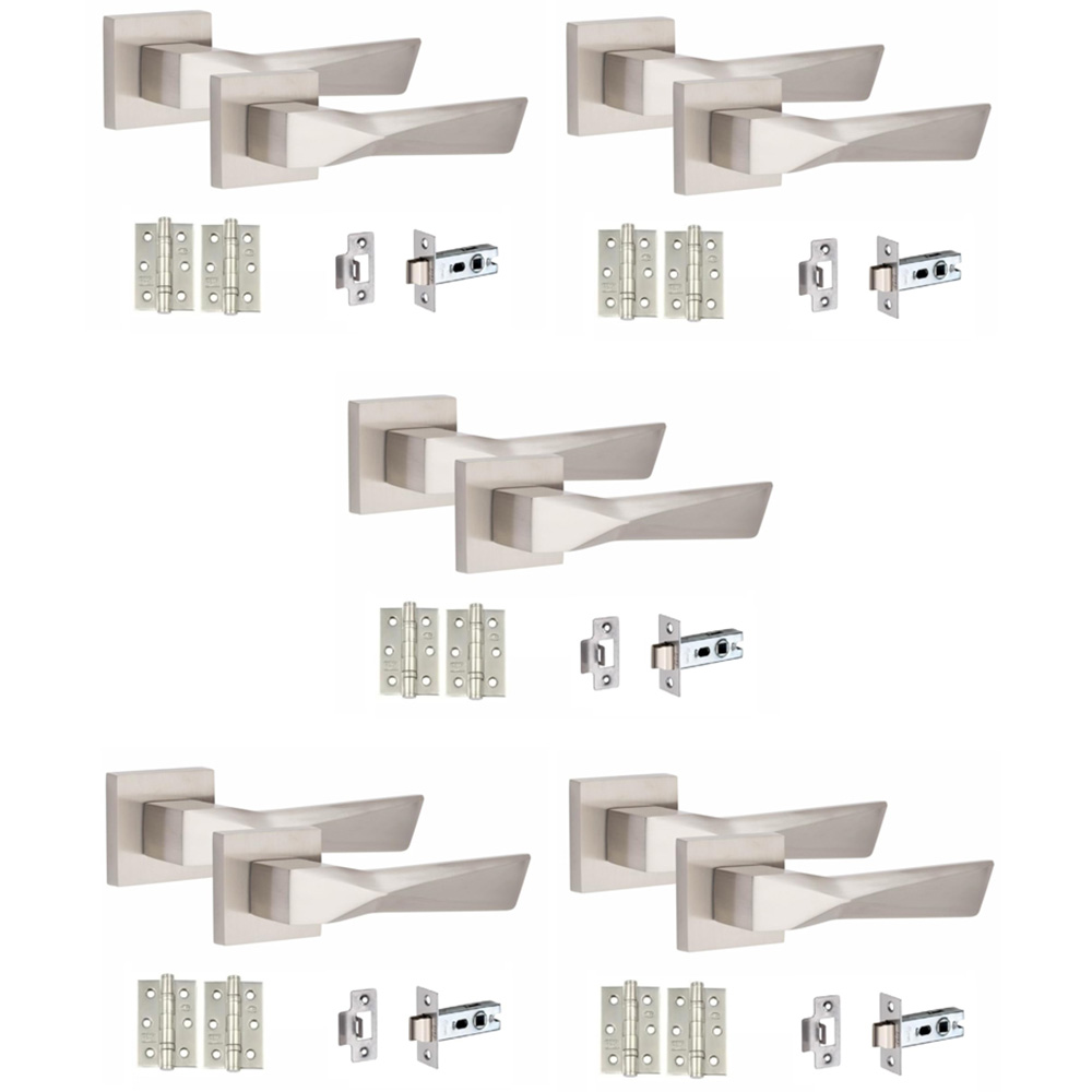 Golden Grace Satin Nickel Aura Door Handle Set 5 Pack Image 1