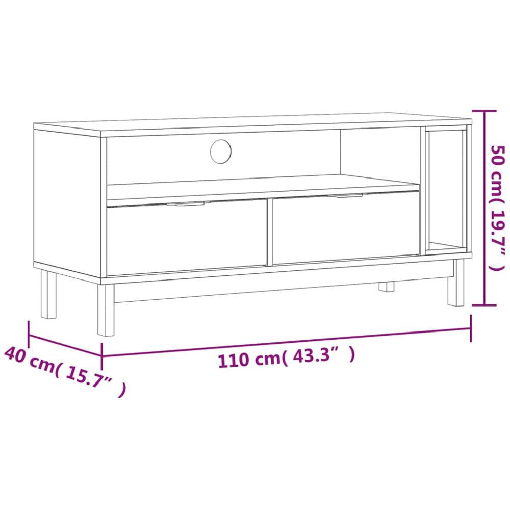 vidaXL Flam 2 Drawer Single Shelf Solid Wood Pine TV Cabinet Image 9