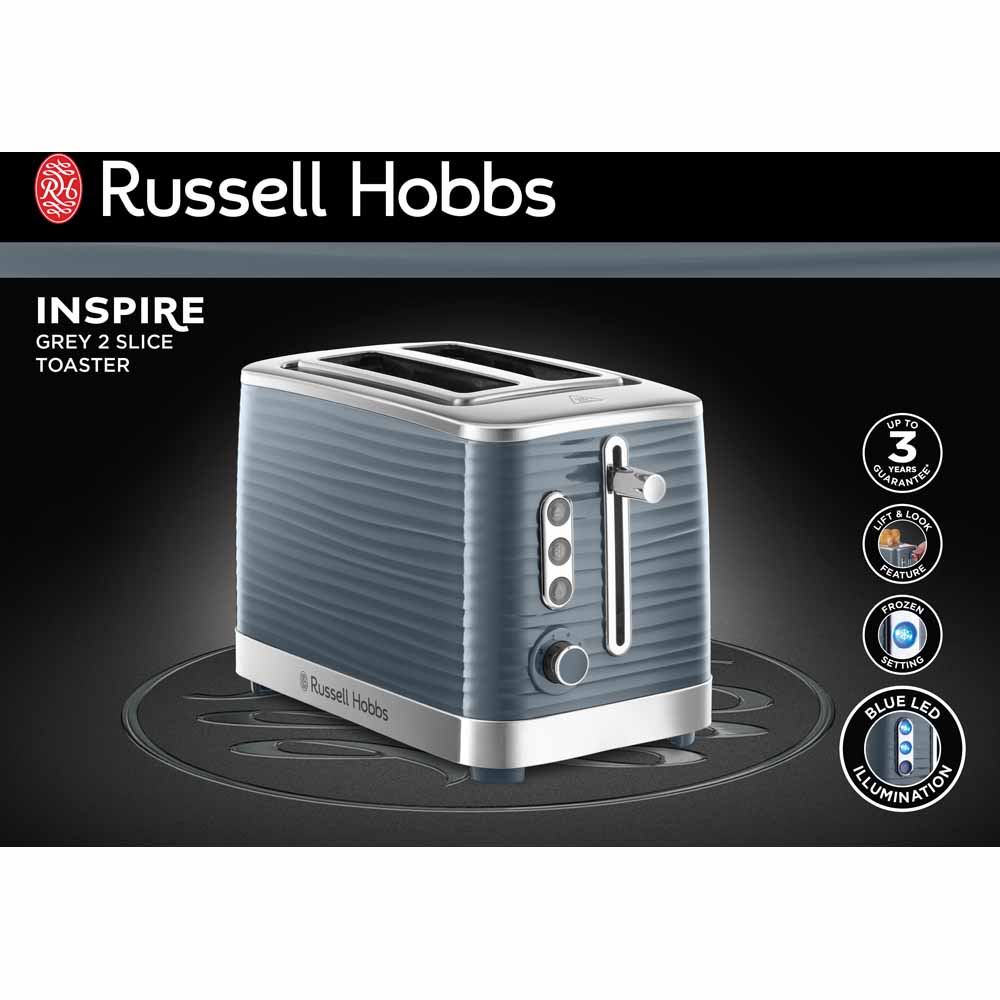 Russel Hobbs Grey Inspire 2 Slice Toaster Wilko