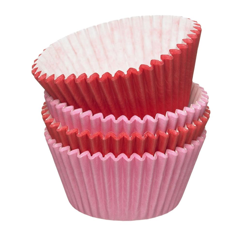 100x Eddington Small Mini Paper Fairy Cake Cupcake Muffin Cases White Red Hearts 