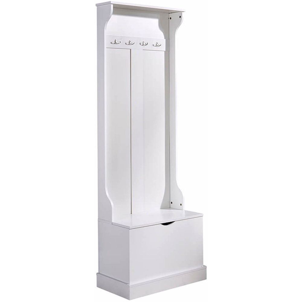 Home Source Lincoln White Coat and Shoe Storage Bench with Hooks Image 2