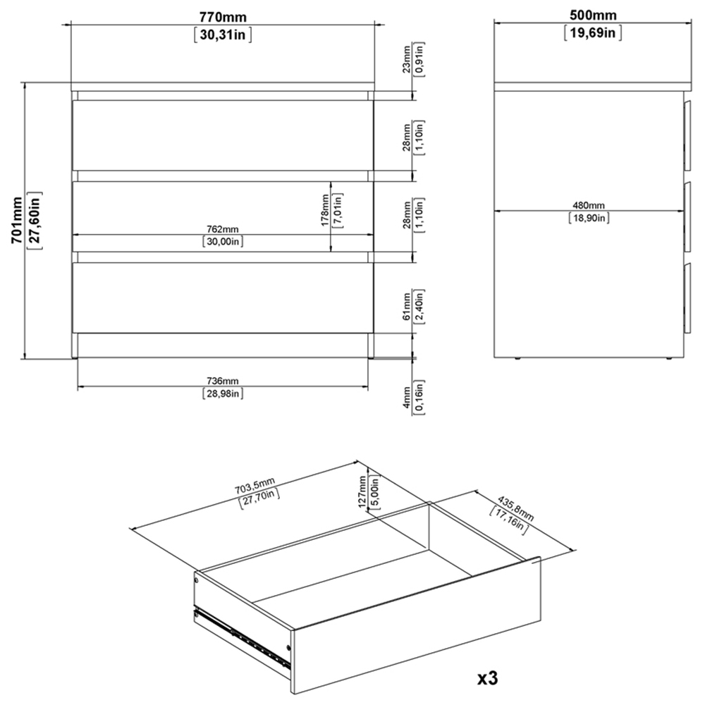 Florence 3 Drawer Jackson Hickory Oak Chest of Drawers Image 7