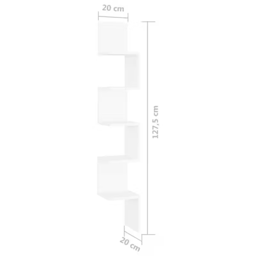 Alivio 5 Tier White Zigzag Wall Mounted Floating Corner Shelf Image 4