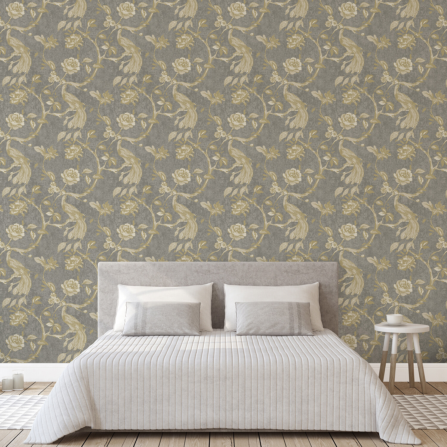 Paradise Birds Charcoal Wallpaper - Charcoal Image 1