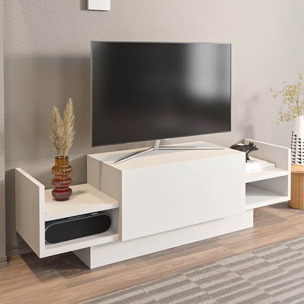 Decorotika Spring White TV Unit with Wall Shelf Image 5