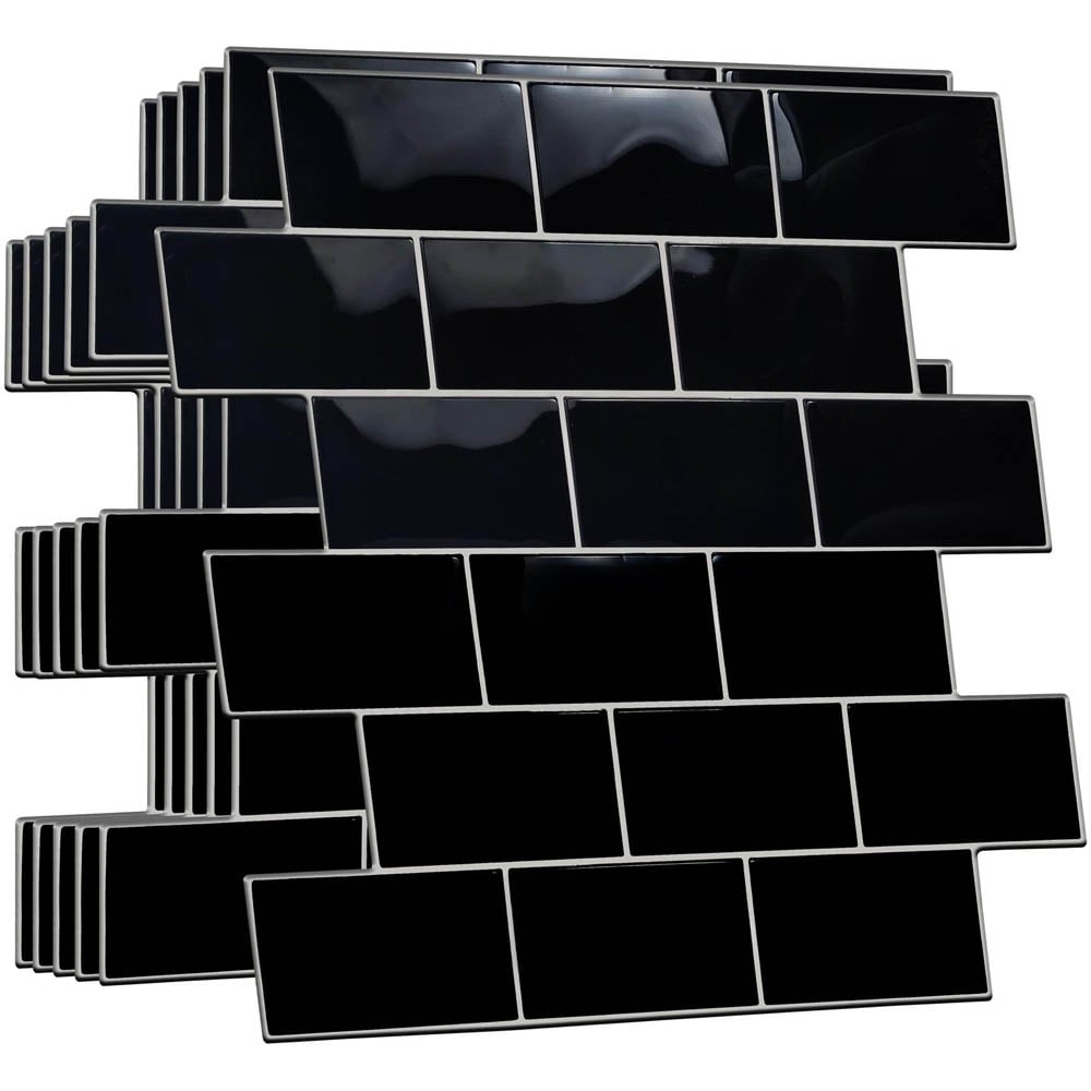 Walplus Black Metro Subway Glossy 3D Tile Sticker 40 Pack Image 2