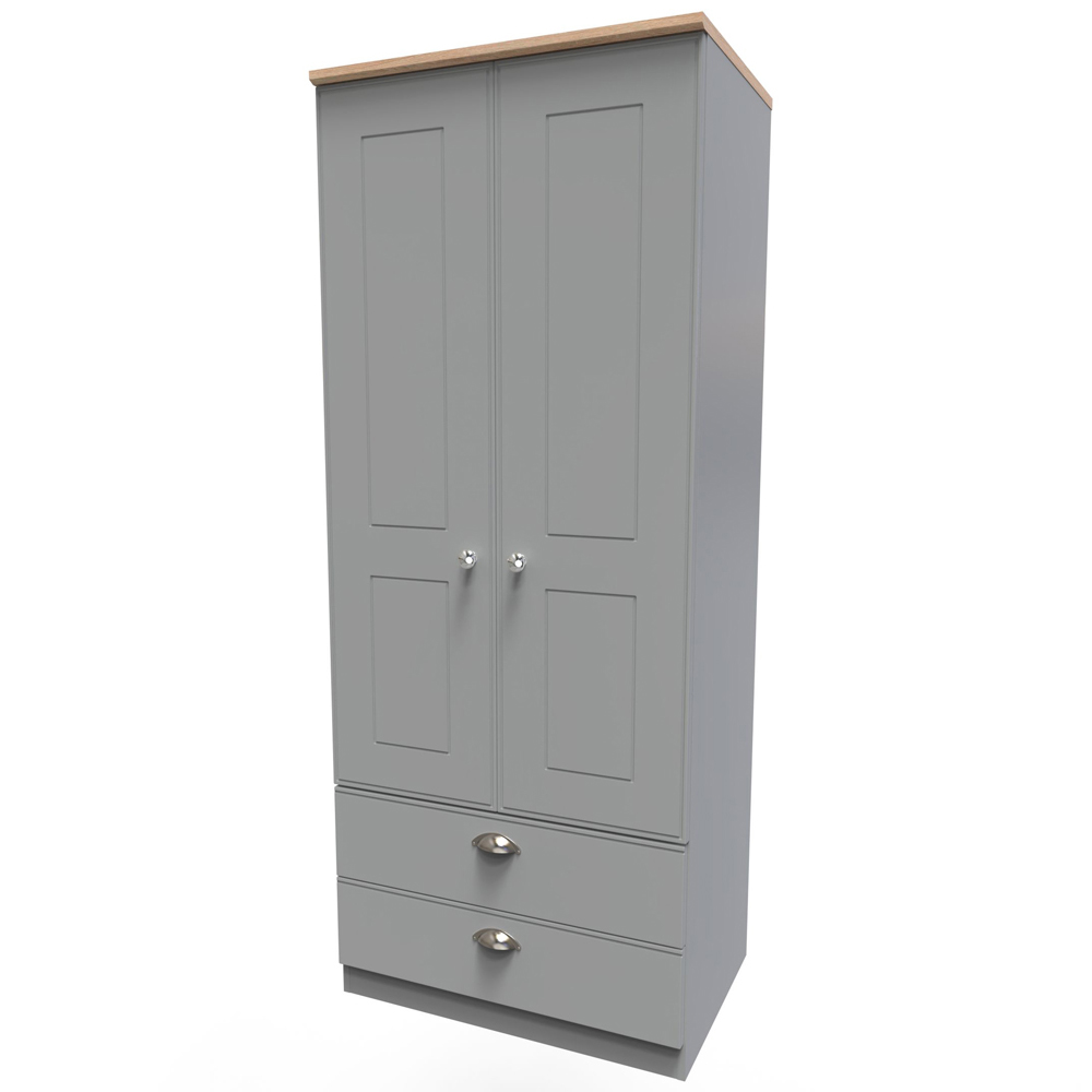 Crowndale Victoria 2 Door 2 Drawer Grey and Oak Wardrobe Image 4