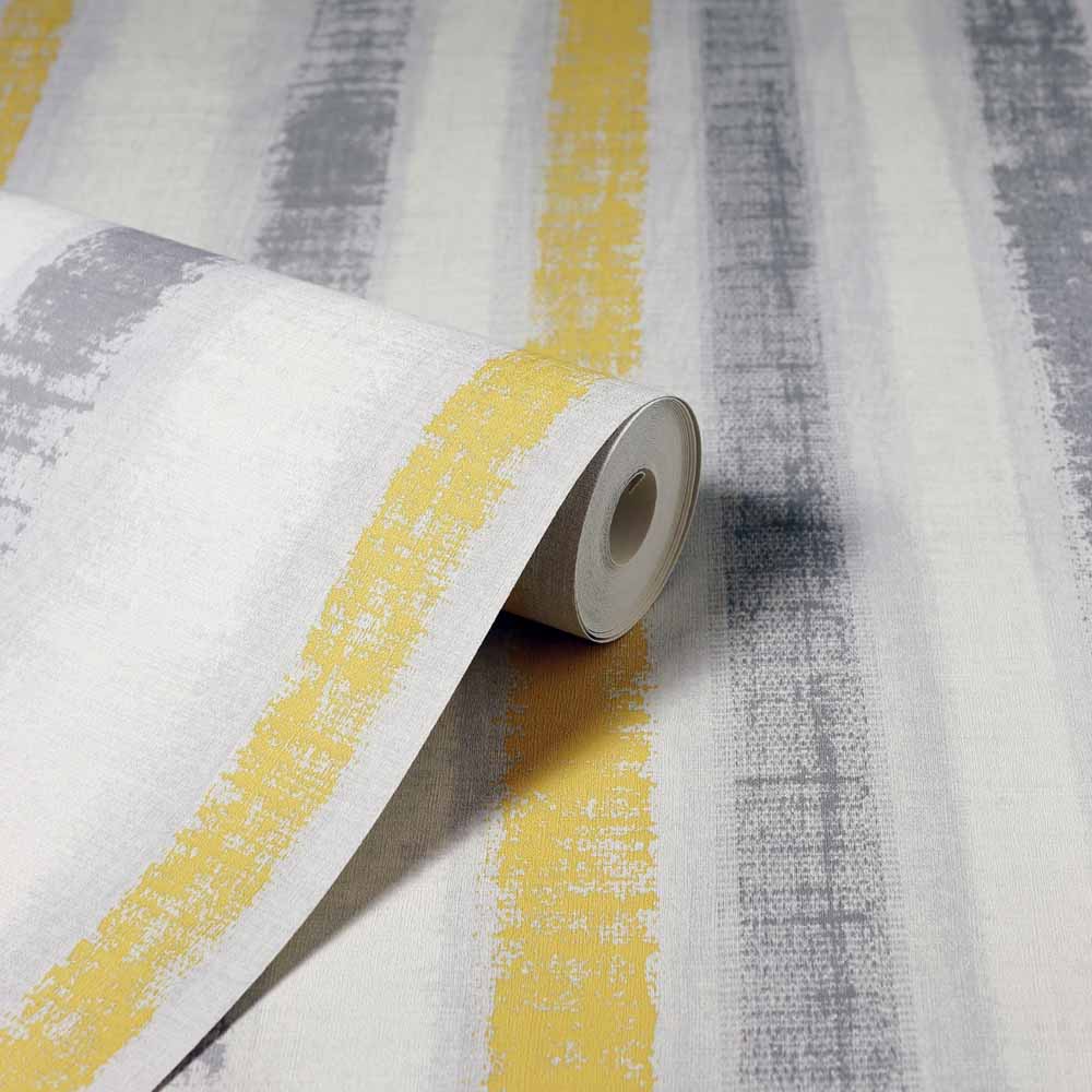 Arthouse Painted Stripe Ochre Grey Wallpaper Wilko