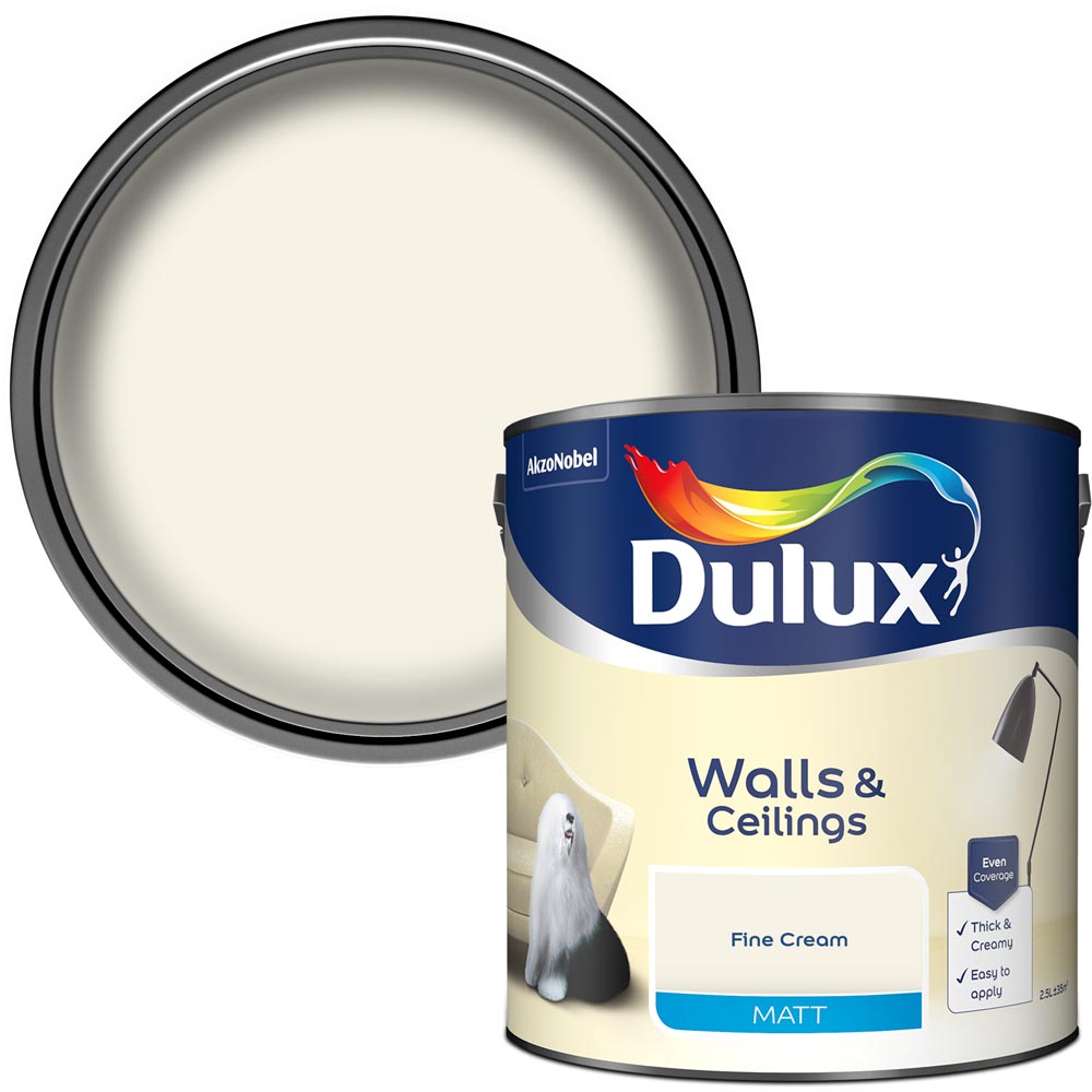 Dulux Walls & Ceilings Fine Cream Matt Emulsion Paint 2.5L Image 1