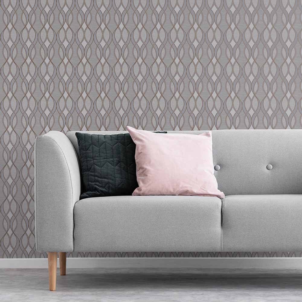 Sublime Ribbon Geometric Grey and Rose Gold Wallpaper Image 2