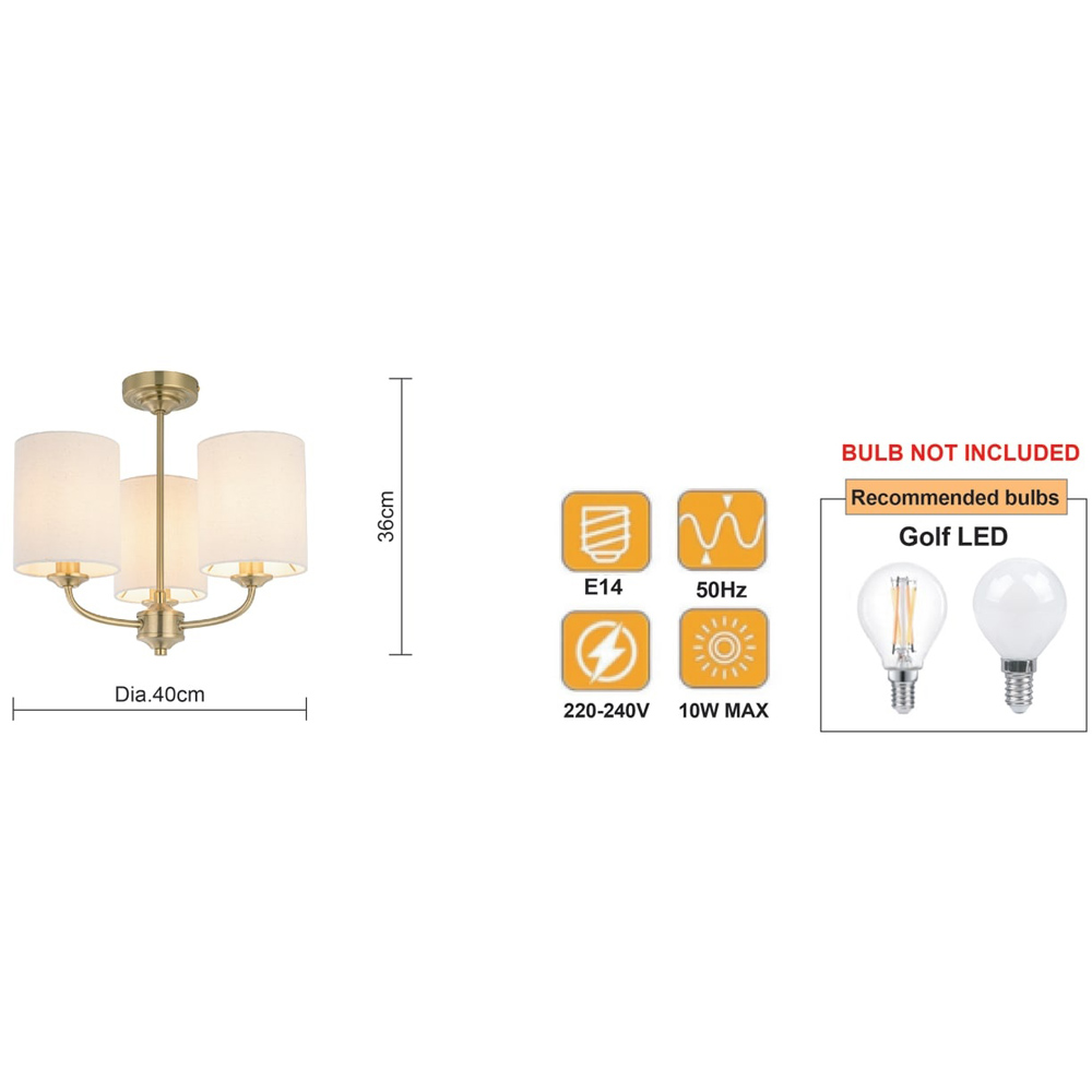 Cosylyte Winston 3 Light Classic Faux Linen Drum Shade Brass Ceiling Light Image 9