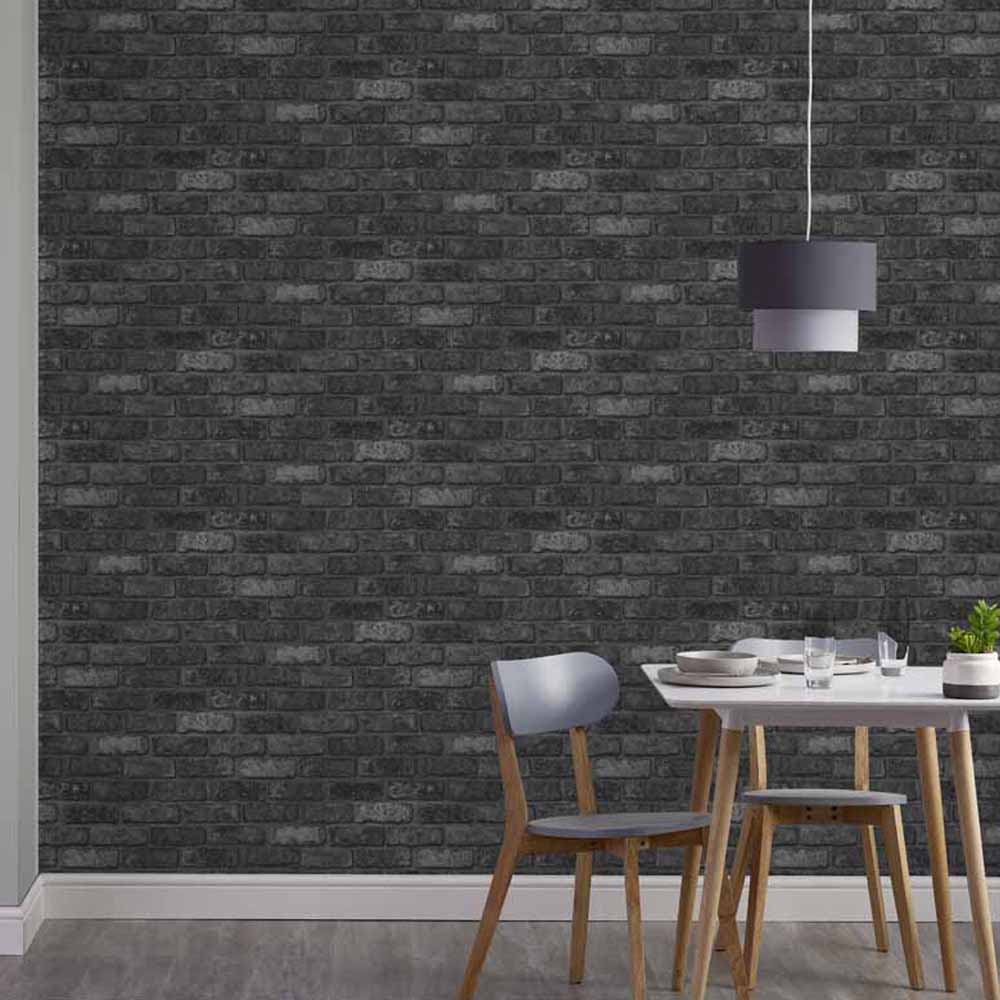 Wilko Wallpaper Black Brick Wilko
