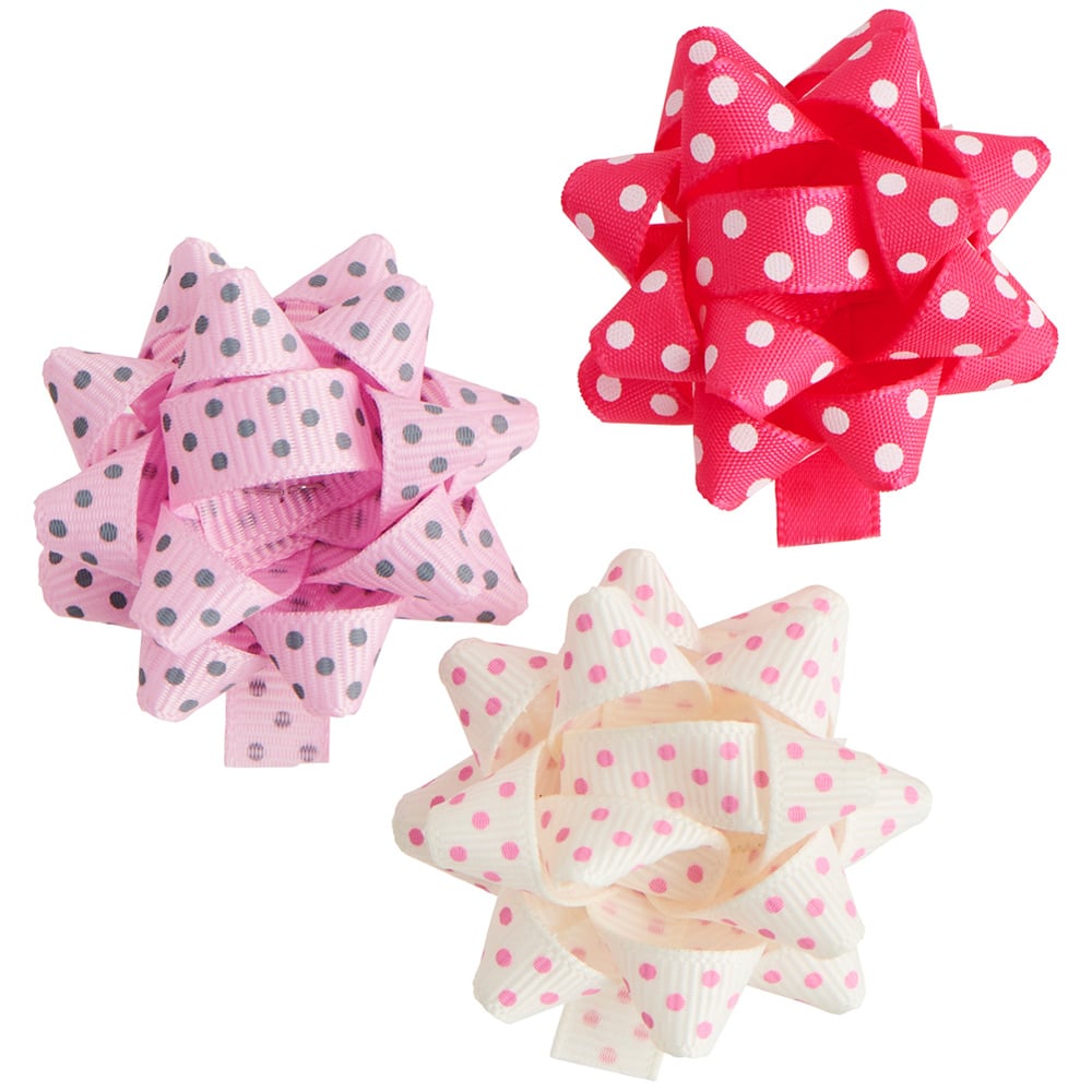 Wilko 3 Pack Fabric Pink Spot Bows Image 1