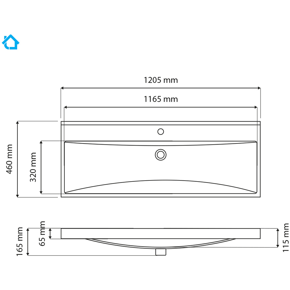 Limoge White Ceramic Thick Edge Inset Basin with Scooped Full Bowl 1205mm Image 3