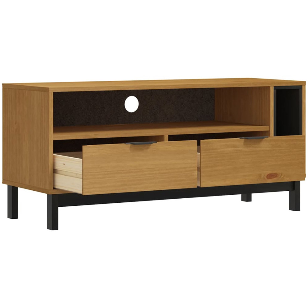 vidaXL Flam 2 Drawer Single Shelf Solid Wood Pine TV Cabinet Image 4