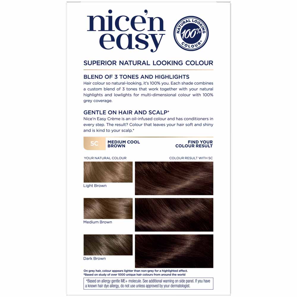 Clairol Nice'n Easy Medium Cool Brown 5C Permanent Hair Dye | Wilko