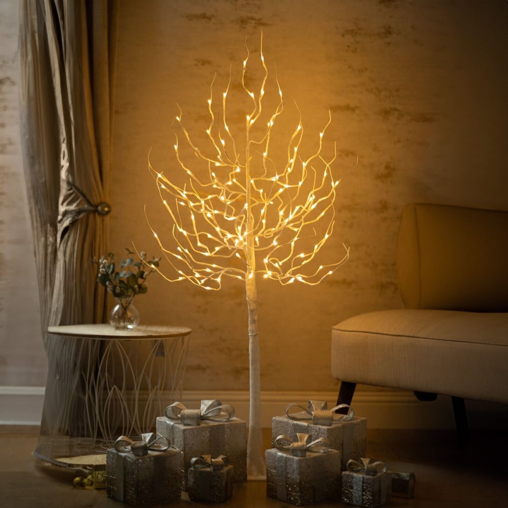 Marco Paul White and Silver LED Artificial Christmas Birch Tree 5ft Image 2