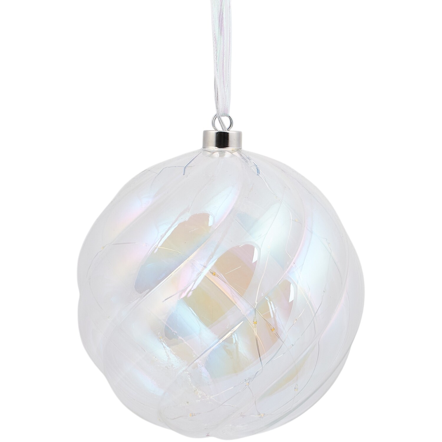 XL Iridescent LED Glass Bauble White Image 3
