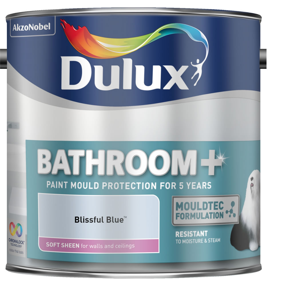 Dulux Bathroom+ Soft Sheen Emulsion Paint         Blissful Blue 2.5L Image 1