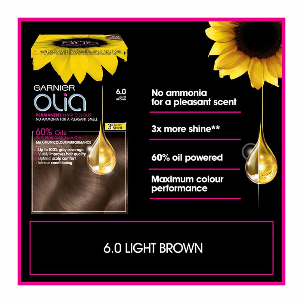 Garnier Olia 6.0 Light Brown Permanent Hair Dye Image 3