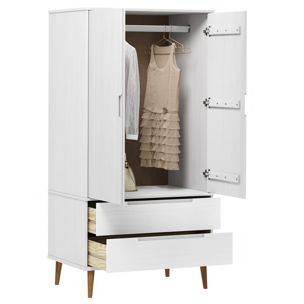 vidaXL Molde 2 Door 2 Drawer White Solid Wood Pine Wardrobe Image 3