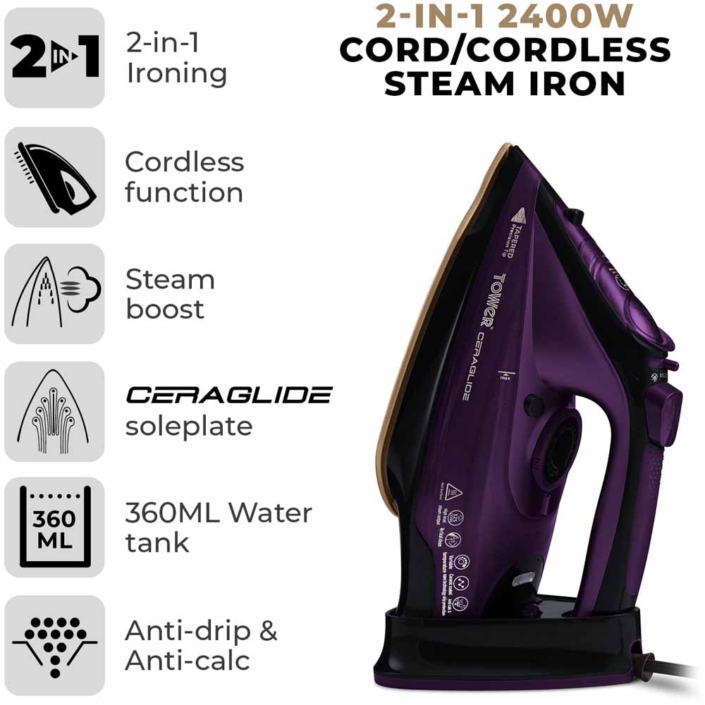 Tower CeraGlide Cord Cordless Iron 2400W   Image 2