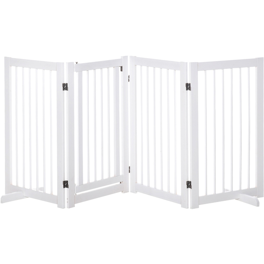 PawHut White 4 Panel Wooden Foldable Freestanding Pet Safety Gate Image 1