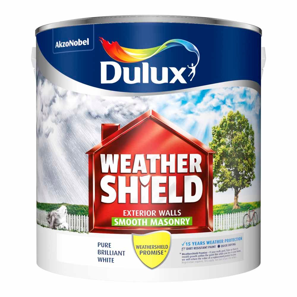 Dulux Weathershield Exterior Walls Pure Brilliant White Smooth Masonry Paint 2.5L Image 2