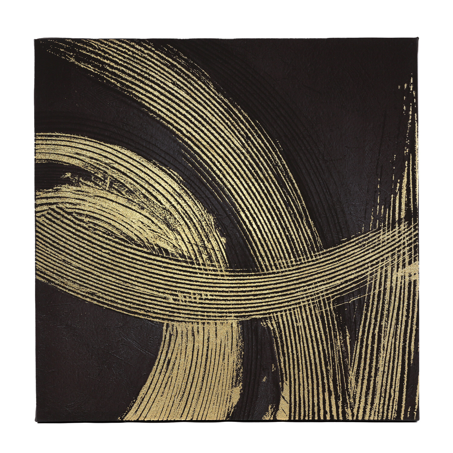 Gold Foiled Brush Stroke Effect Canvas - Black Image 1