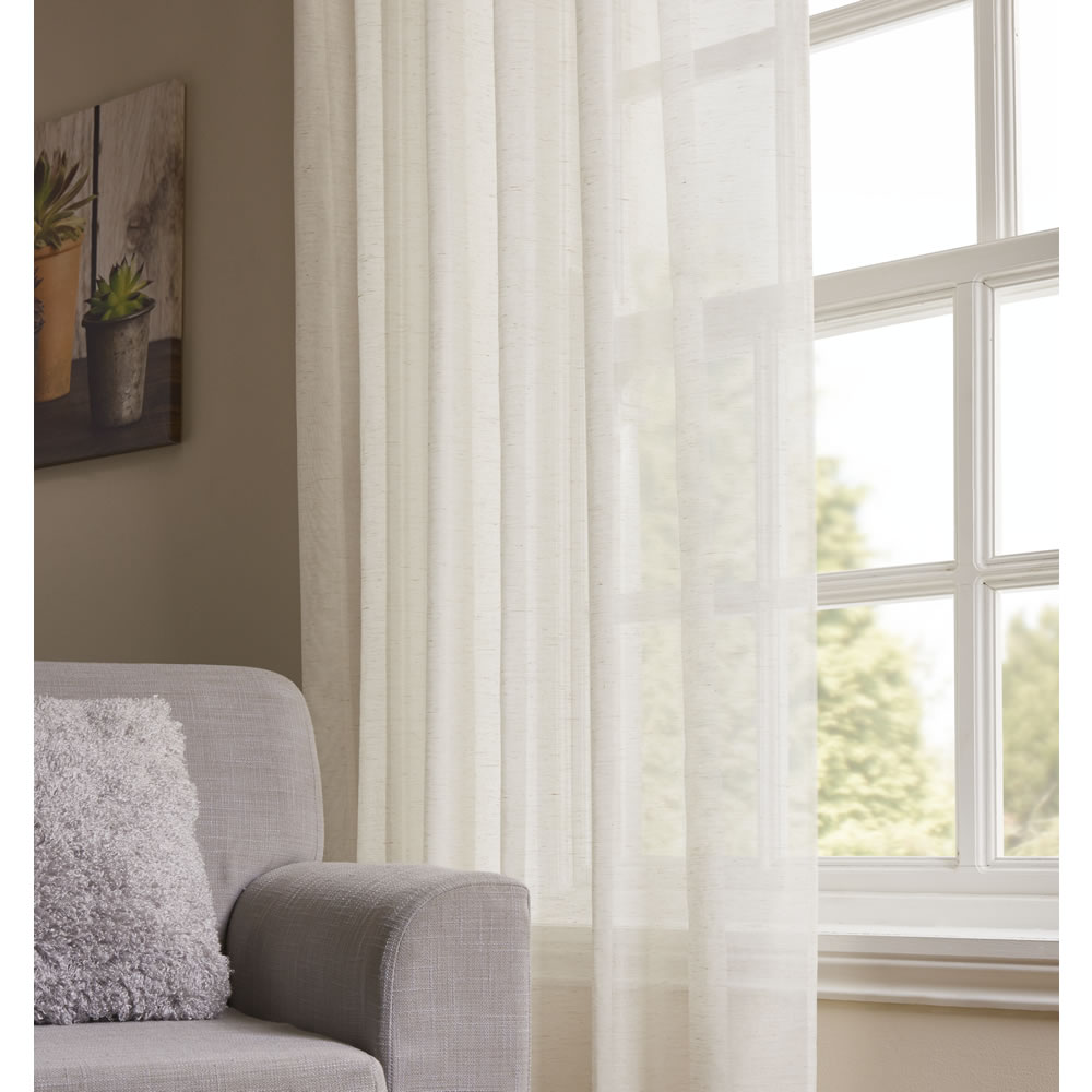 Wilko Natural Faux Linen Tab Top Voile 145 W x 228cm D Image 1