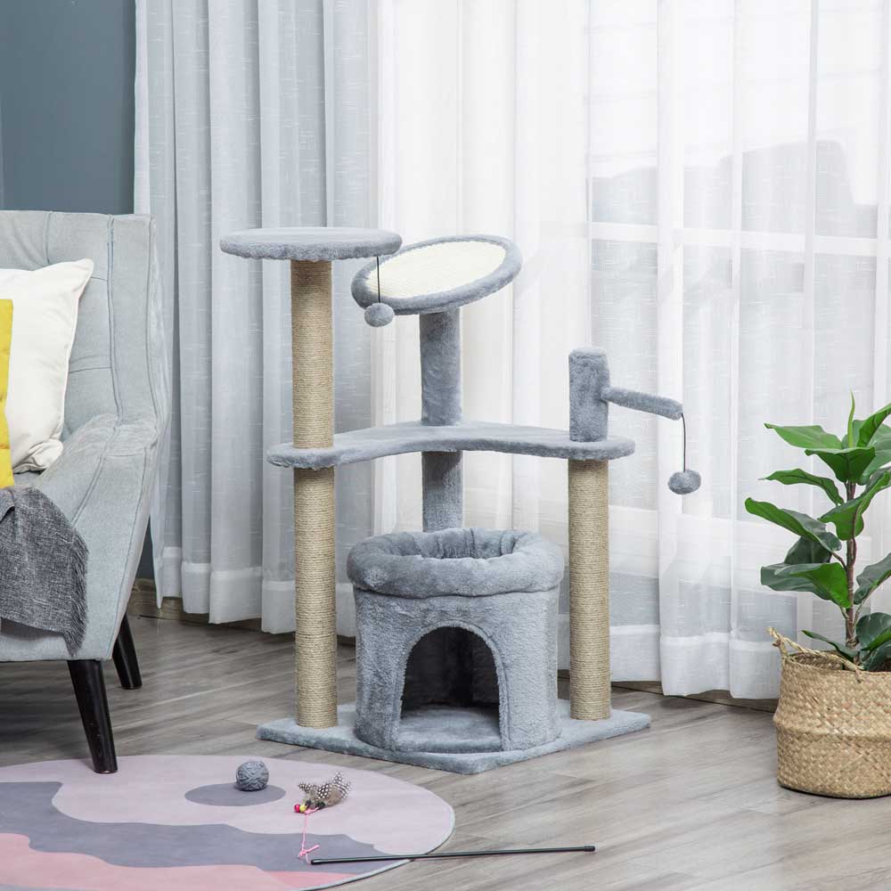 PawHut Cat Tree Tower with Scratching Post and Toy Image 3
