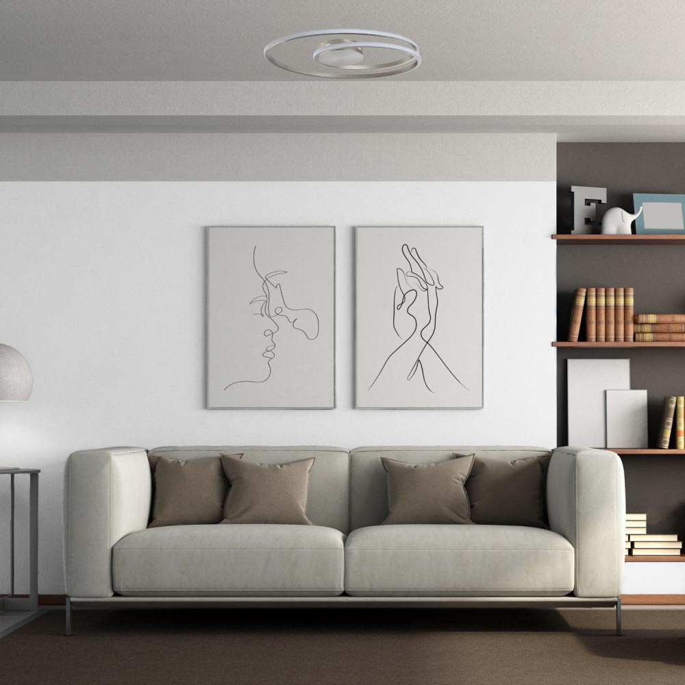 Happy Homewares Double Swirl Strip Satin Nickel LED Flush Ceiling Light Image 2