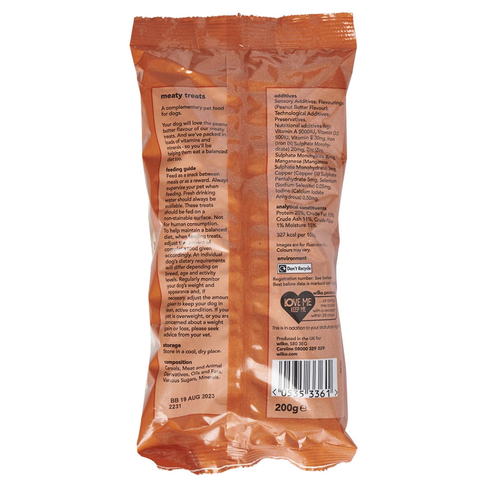 Wilko Peanut Butter Flavour Meat Chunks Case of 10 x 200g Image 4