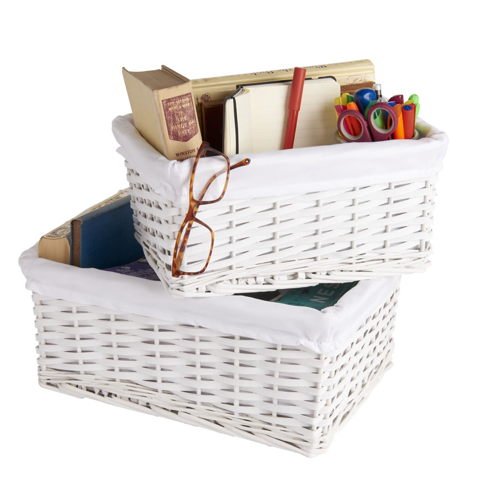 Wilko Willow Storage Basket White Set of 2 Wilko