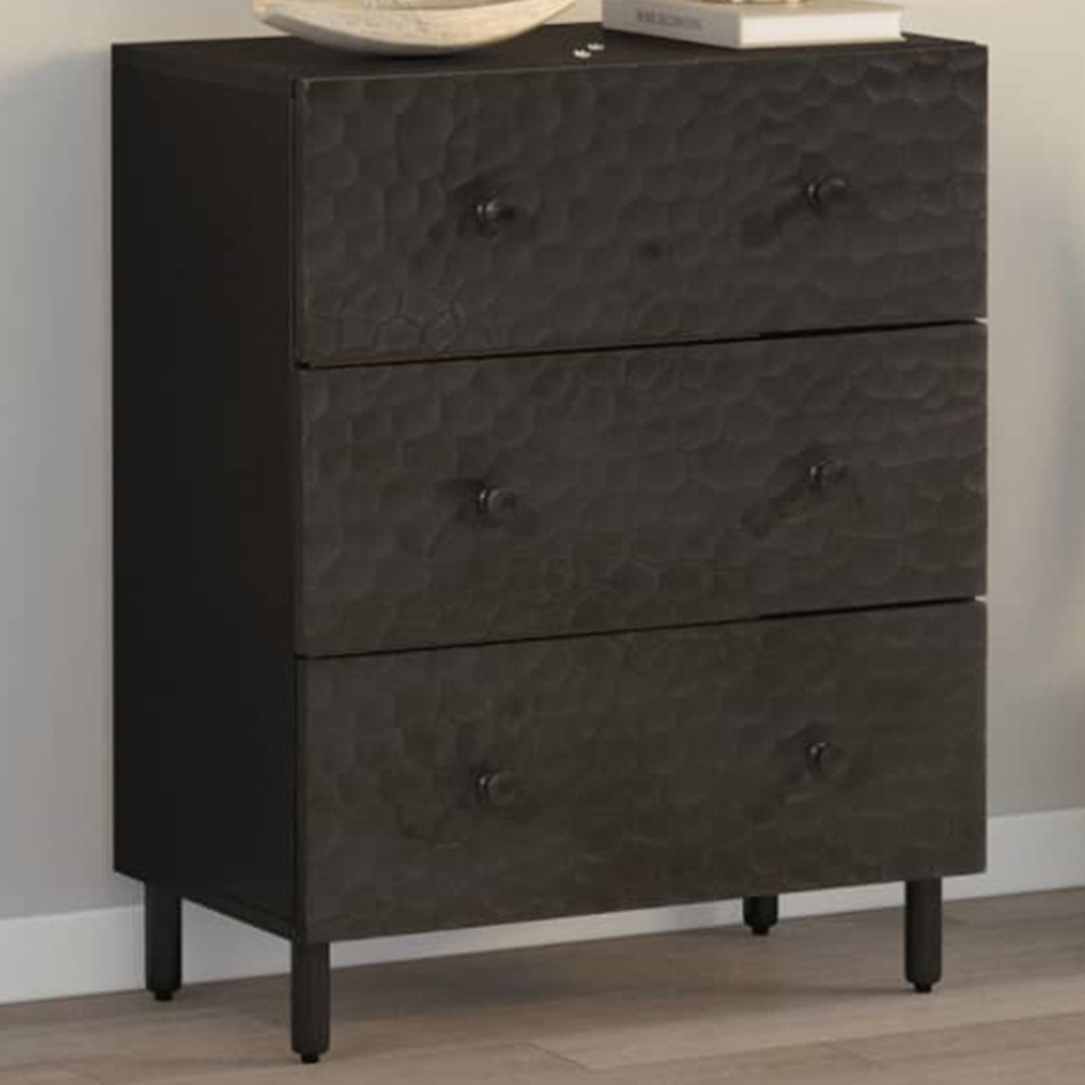 vidaXL 3 Drawer Black Solid Mango Wood Side Cabinet Image 1