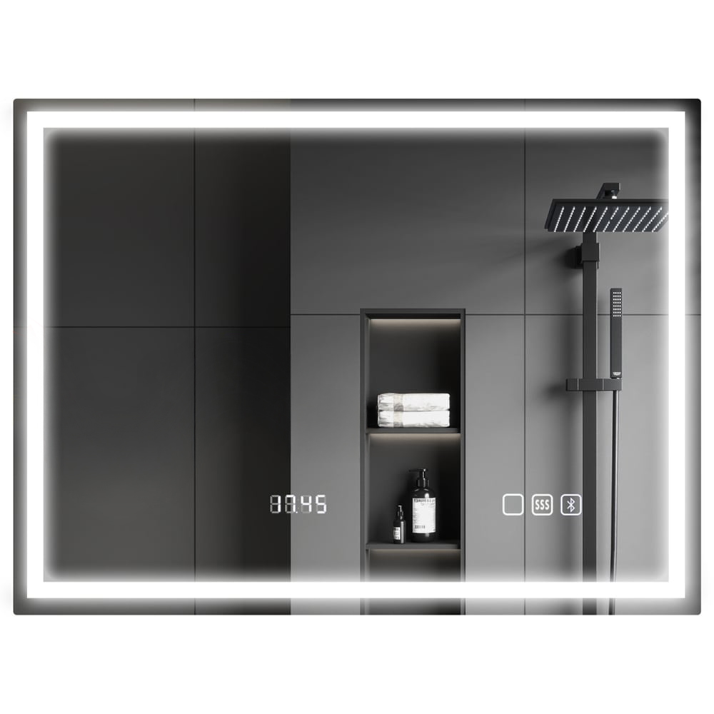 HOMCOM Bluetooth Clock Frameless LED Bathroom Mirror with Demister Pad 60 x 80cm Image 1