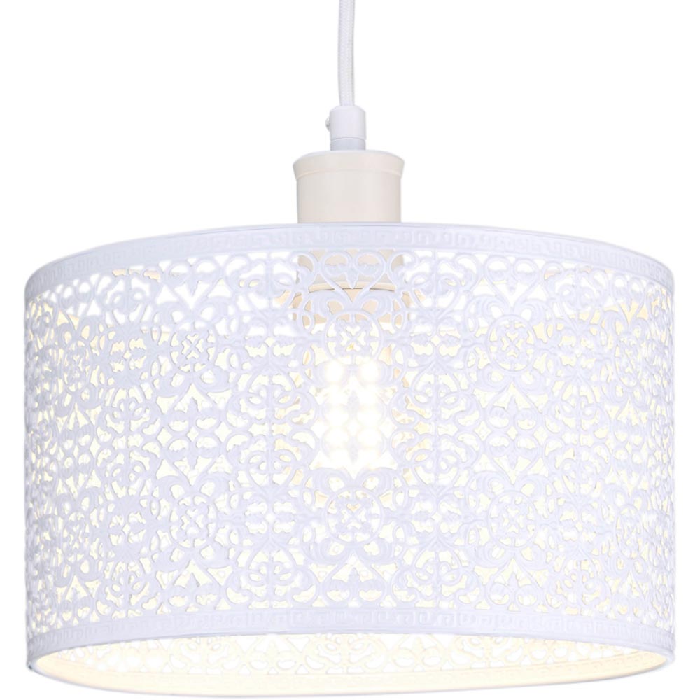 Happy Homewares Moroccan Style Ornate White Gloss Metal Pendant Shade Image 6
