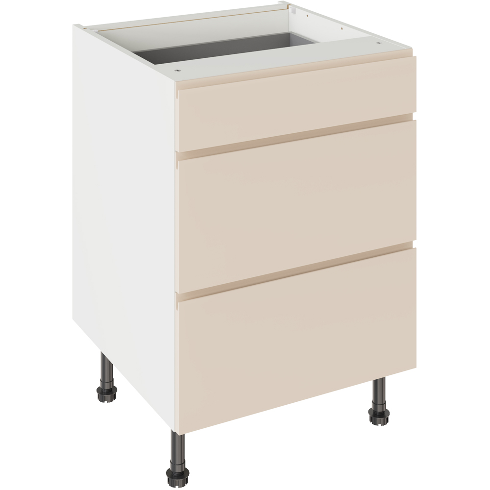 Kitchen Kit J-Pull Matt Cashmere 3 Drawer Base Kitchen Cabinet Flatpack 600mm Image 1
