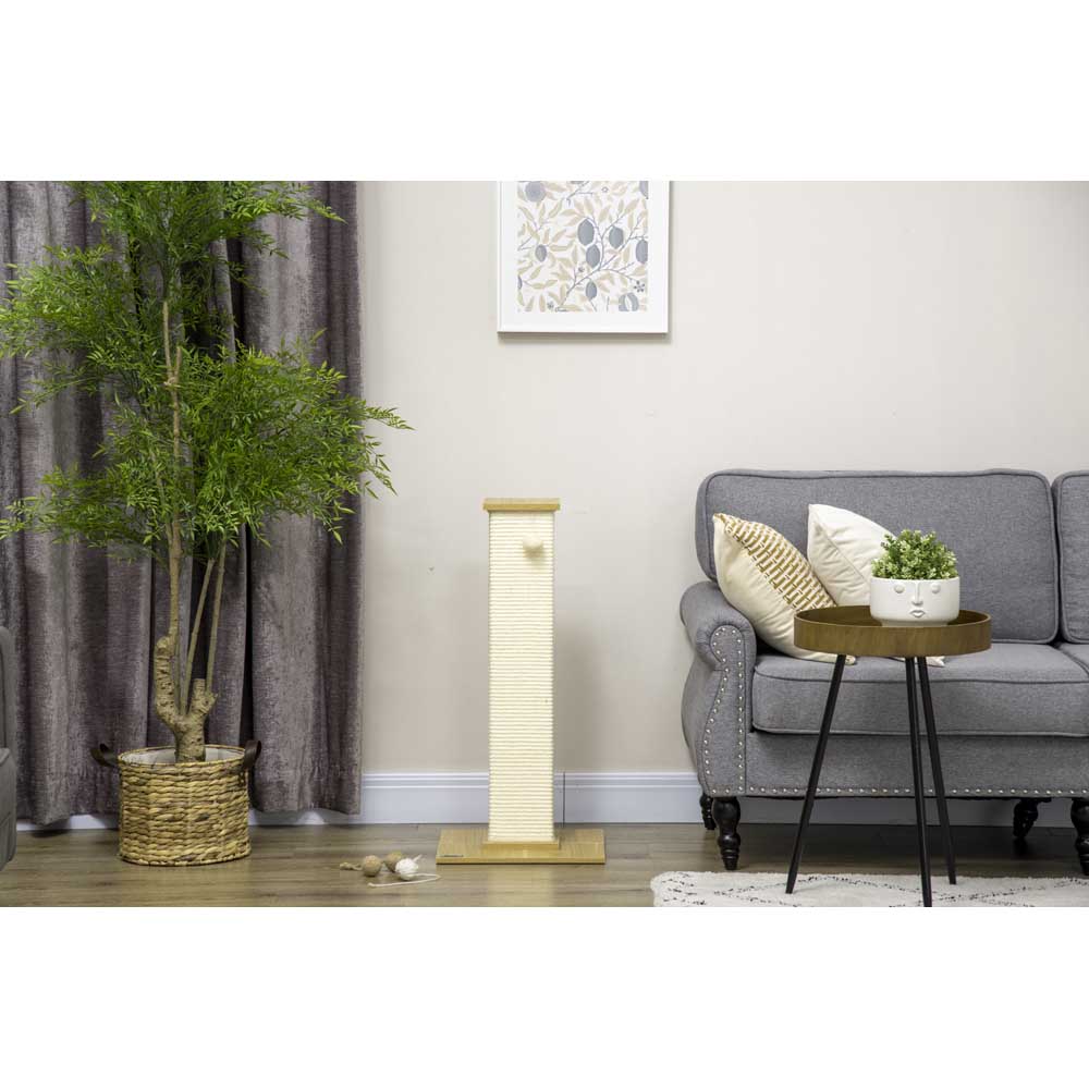 PawHut 80cm Sisal Rope Scratching Post, Cat Scratching Post - White Image 6