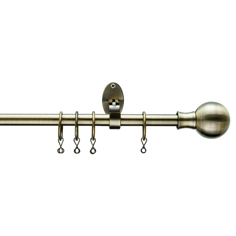 19mm Antique Brass Curtain Pole System w Circle Ball Finials 1.2m 1.5m 2.4m 3m 
