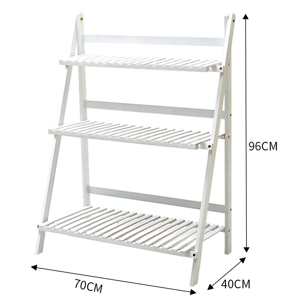 Living and Home 3 Tier White Wooden Foldable Ladder Shelf Image 7