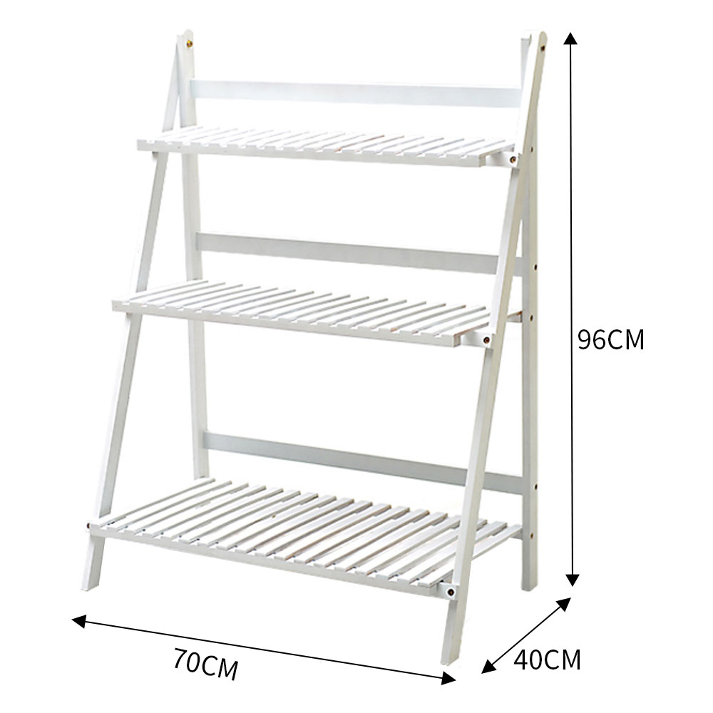 Living and Home 3 Tier White Wooden Foldable Ladder Shelf Wilko