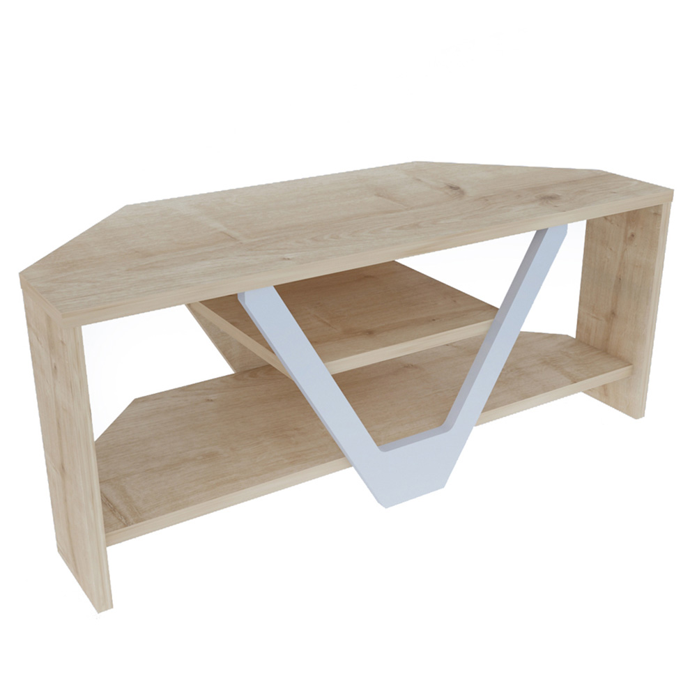 Decorotika Karin 2 Sheld Oak and White Modern Corner TV Unit Image 5