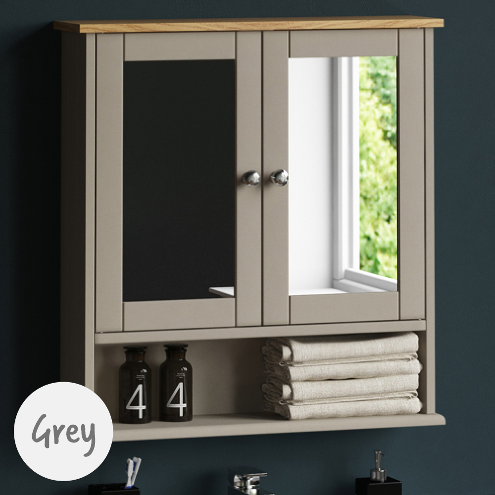 Lassic Bath Vida Priano Grey 2 Door Mirror Bathroom Cabinet Image 1